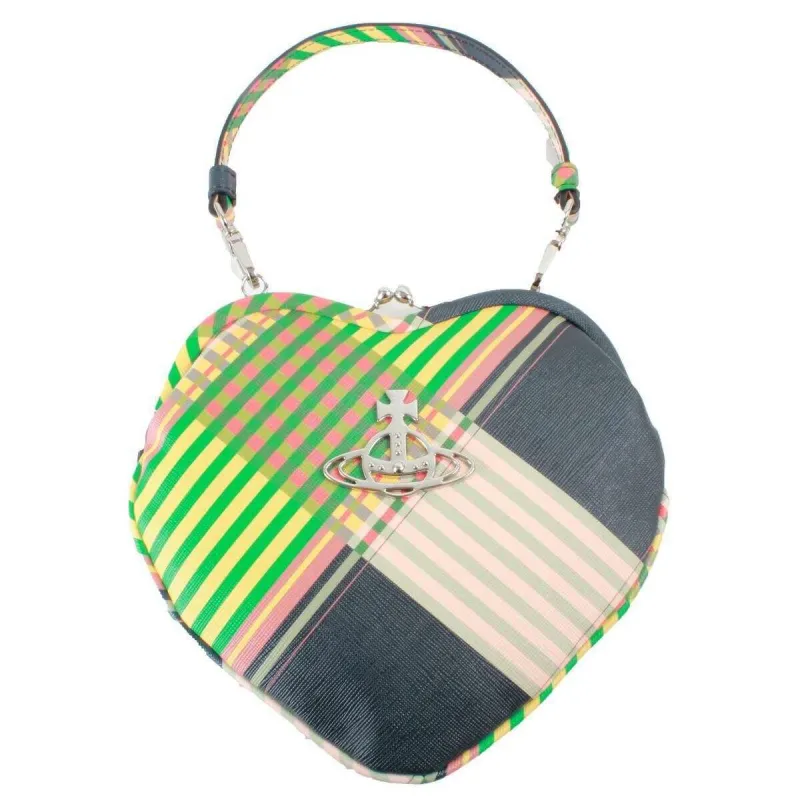 Vivienne Westwood Belle Saffianio Heart Frame Purse - Combat Tartan Green sold by KJ Beckett