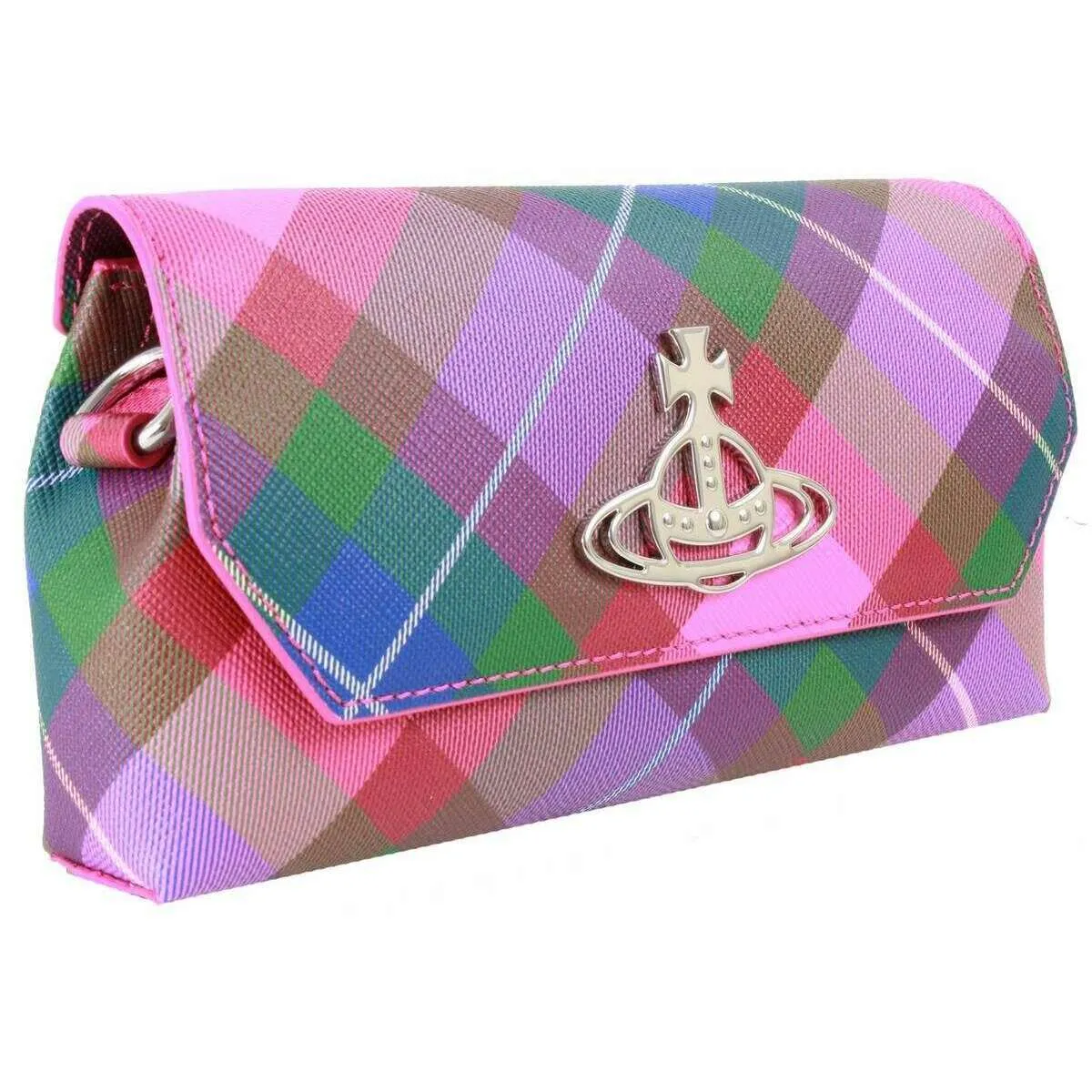 Vivienne Westwood Saffiano Print Mini Pouch Chain Bag - Candy Tartan Pink sold by KJ Beckett product image thumbnail 3