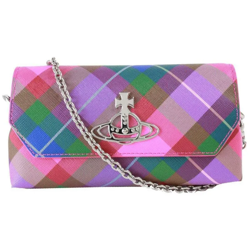 Vivienne Westwood Saffiano Print Mini Pouch Chain Bag - Candy Tartan Pink sold by KJ Beckett