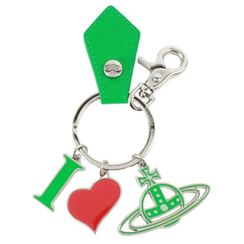 Vivienne Westwood Saffiano I Love Orb Keyring - Bright Green sold by KJ Beckett