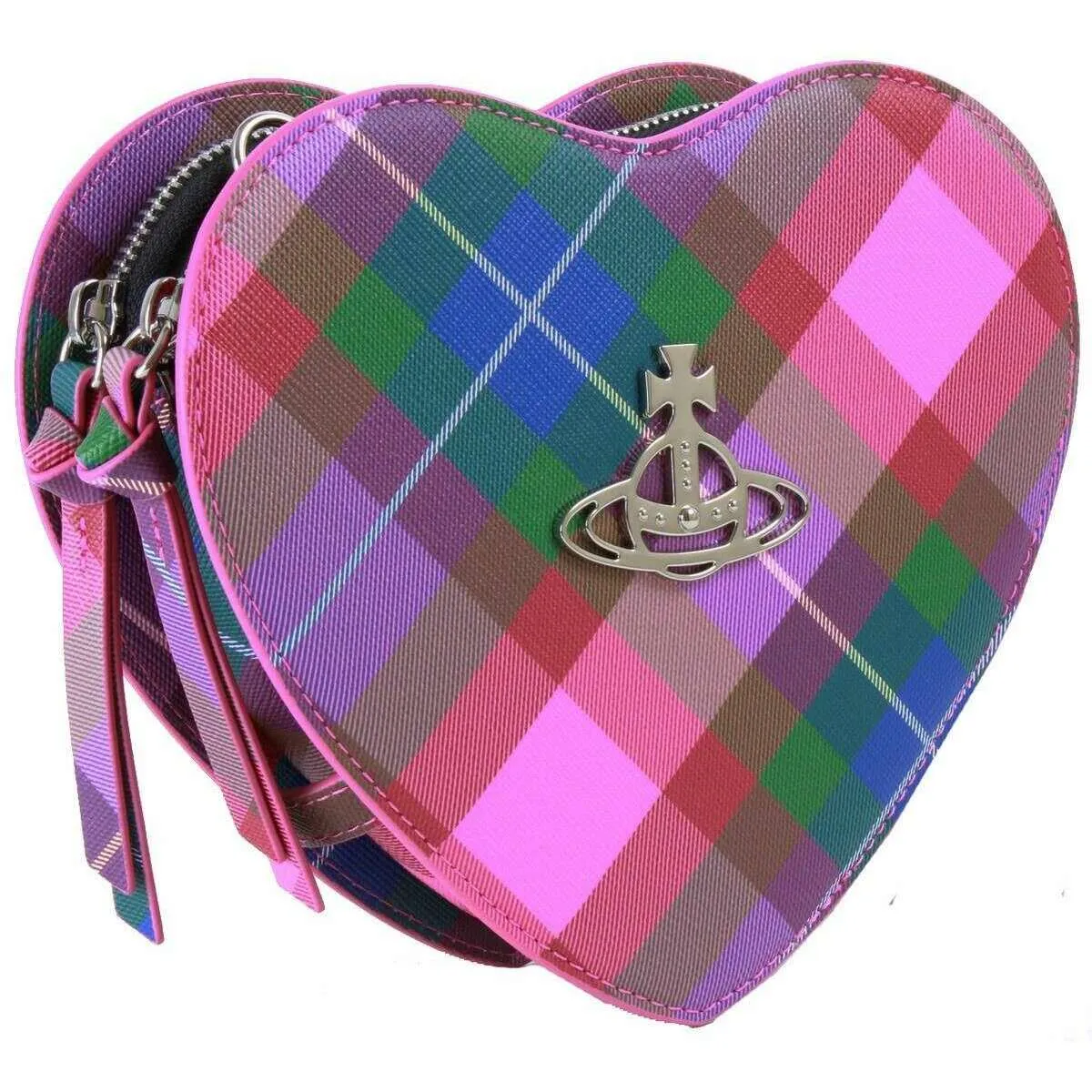 Vivienne Westwood Saffiano Print Louise Heart Crossbody Bag - Candy Tartan Pink sold by KJ Beckett product image thumbnail 3