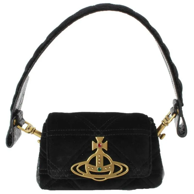 Vivienne Westwood Quilted Velvet Hazel Small Handbag - Black sold by KJ Beckett