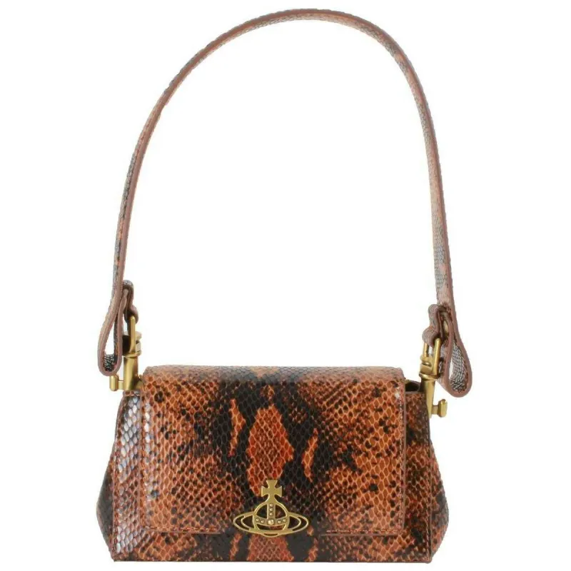 Vivienne Westwood Emboss Snake Leather Hazel Small Handbag - Tan sold by KJ Beckett