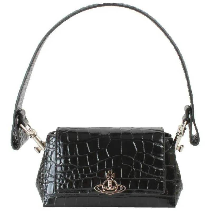 Vivienne Westwood Emboss Croc Leather Hazel Small Handbag - Black sold by KJ Beckett