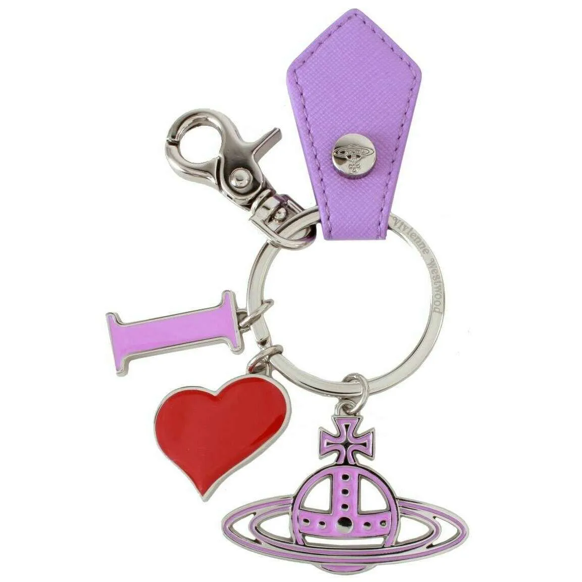 Vivienne Westwood Saffiano I Love Orb Keyring - Lilac sold by KJ Beckett