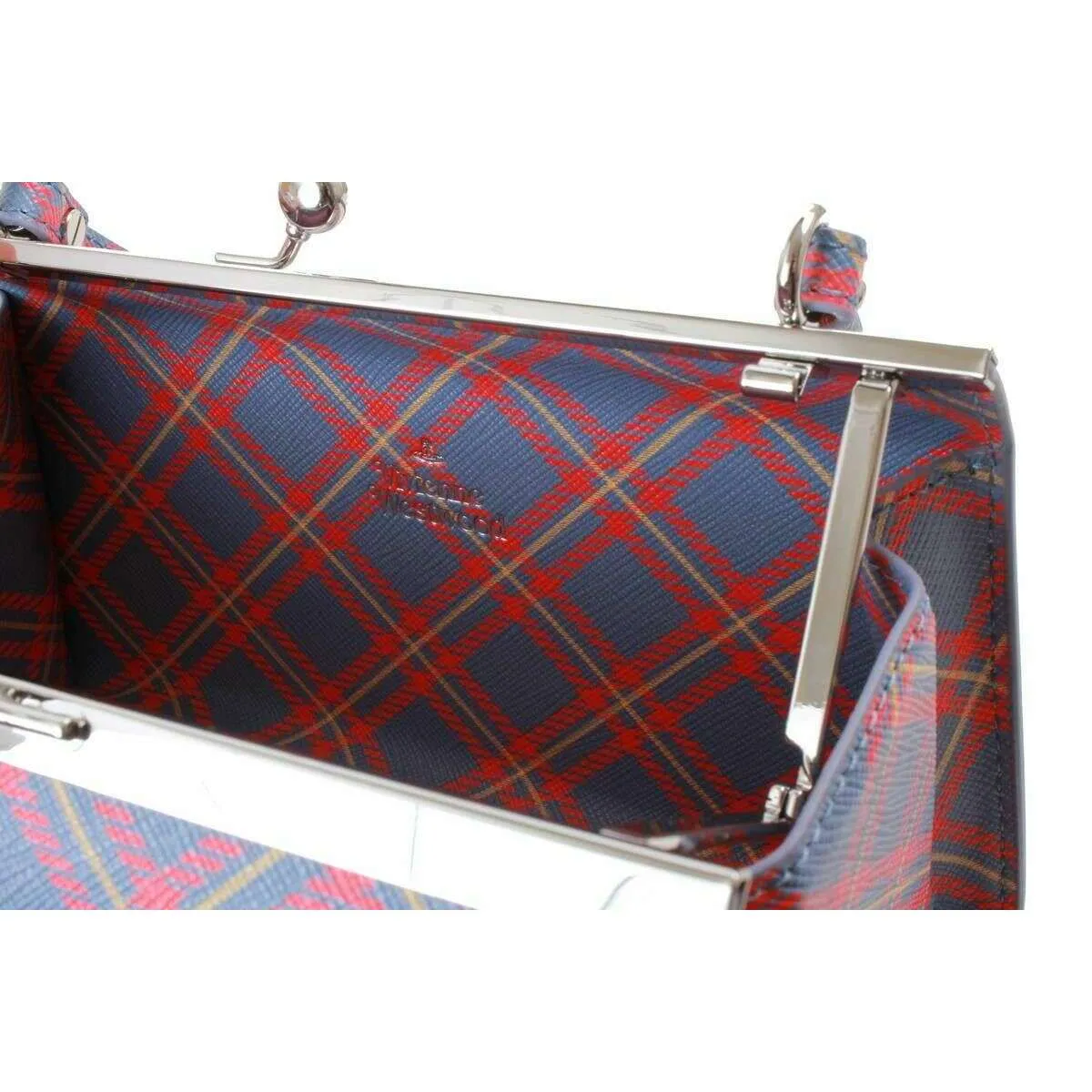 Vivienne Westwood Doll XL Frame Saffiano Printed Tartan Bag - Blue/Orange sold by KJ Beckett product image thumbnail 4