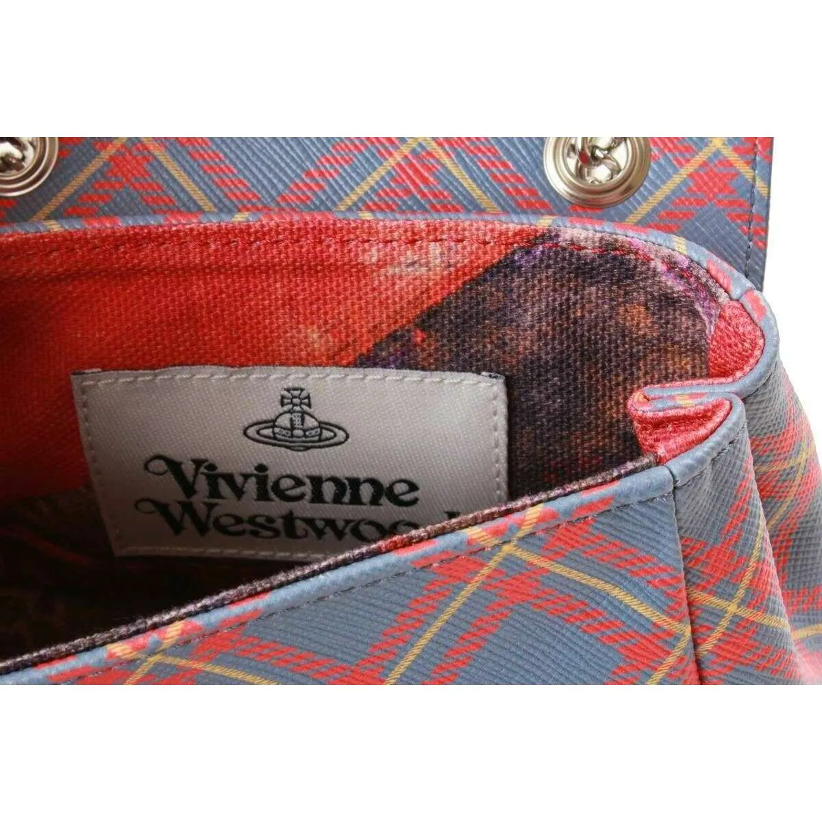 Vivienne Westwood Saffiano Printed Tartan Small Chain Purse - Blue/Orange sold by KJ Beckett product image thumbnail 5