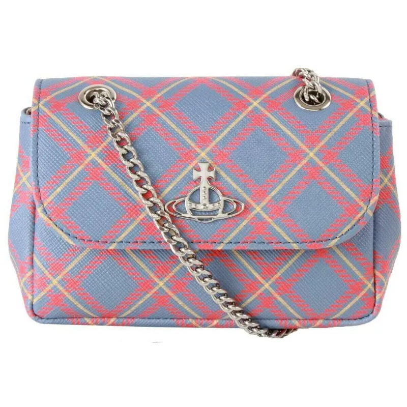 Vivienne Westwood Saffiano Printed Tartan Small Chain Purse - Blue/Orange sold by KJ Beckett