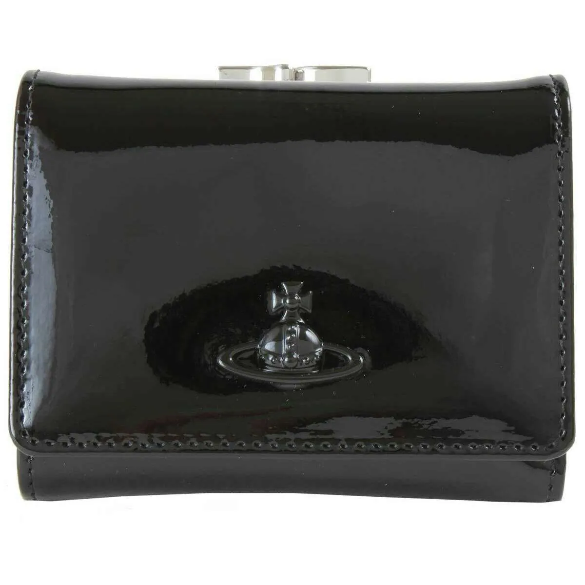 Vivienne Westwood Shiny Patent Small Frame Purse - Black sold by KJ Beckett