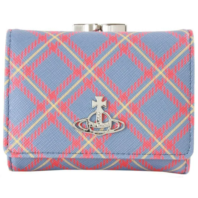 Vivienne Westwood Tartan Printed Saffiano Small Frame Purse - Blue/Orange sold by KJ Beckett