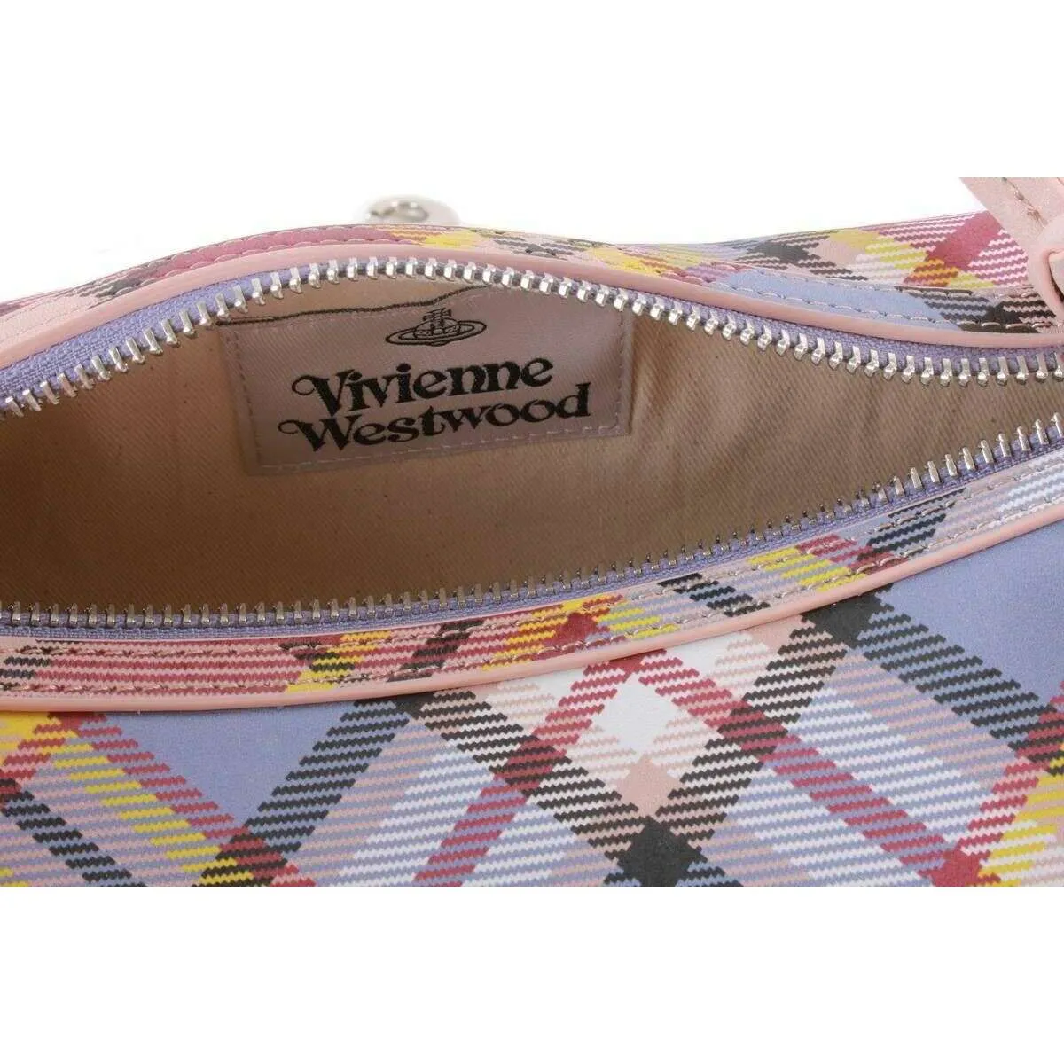 Vivienne Westwood Cindy Nubuck Tartan Cylinder Bag - Pink/Lilac/Yellow sold by KJ Beckett product image thumbnail 5