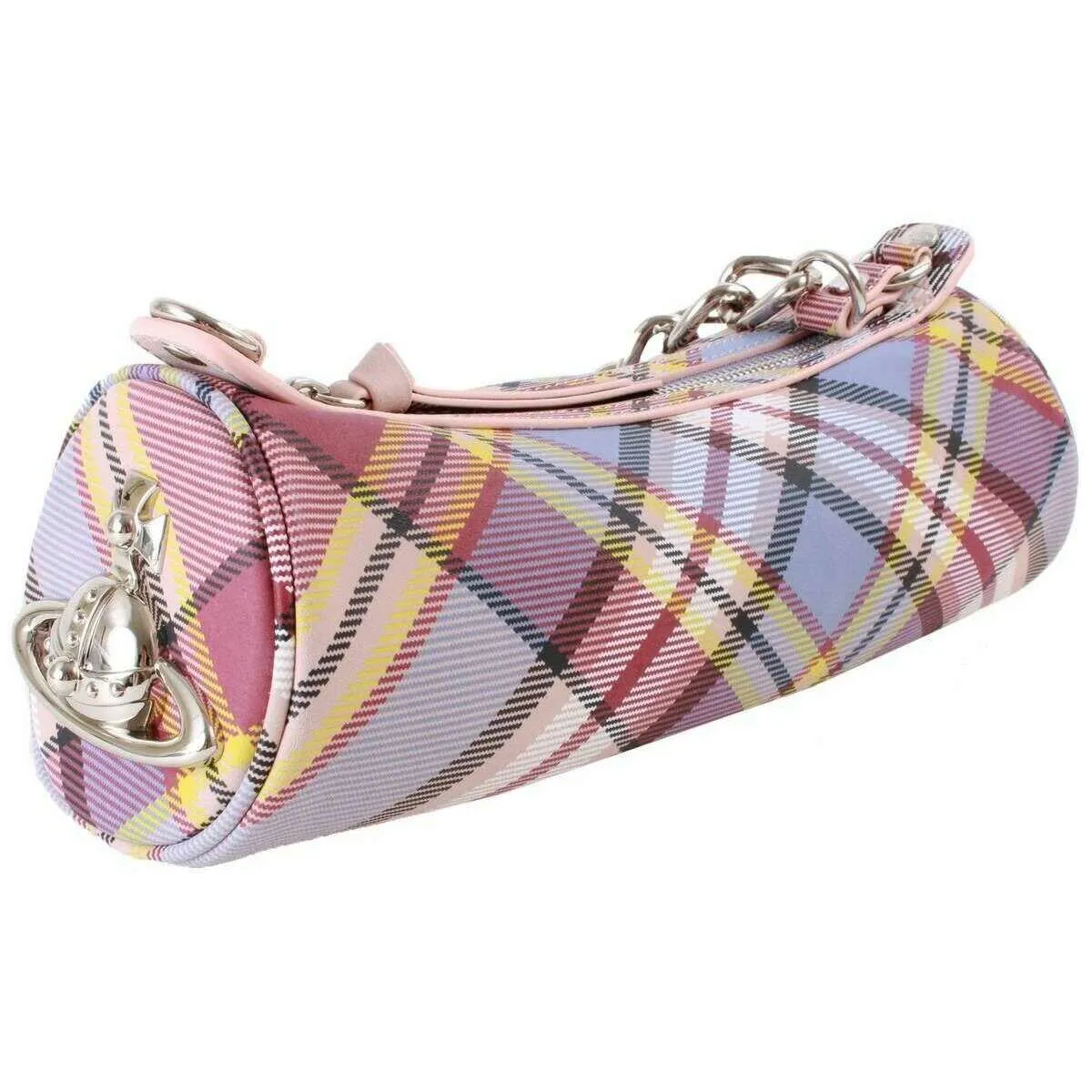 Vivienne Westwood Cindy Nubuck Tartan Cylinder Bag - Pink/Lilac/Yellow sold by KJ Beckett product image thumbnail 2
