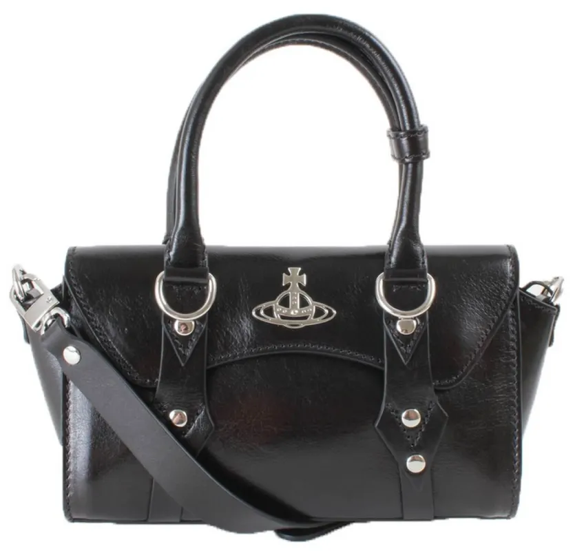 Vivienne Westwood Shiny Veget Tanned Bettina Mini Crossbody Bag - Black made by Vivienne Westwood