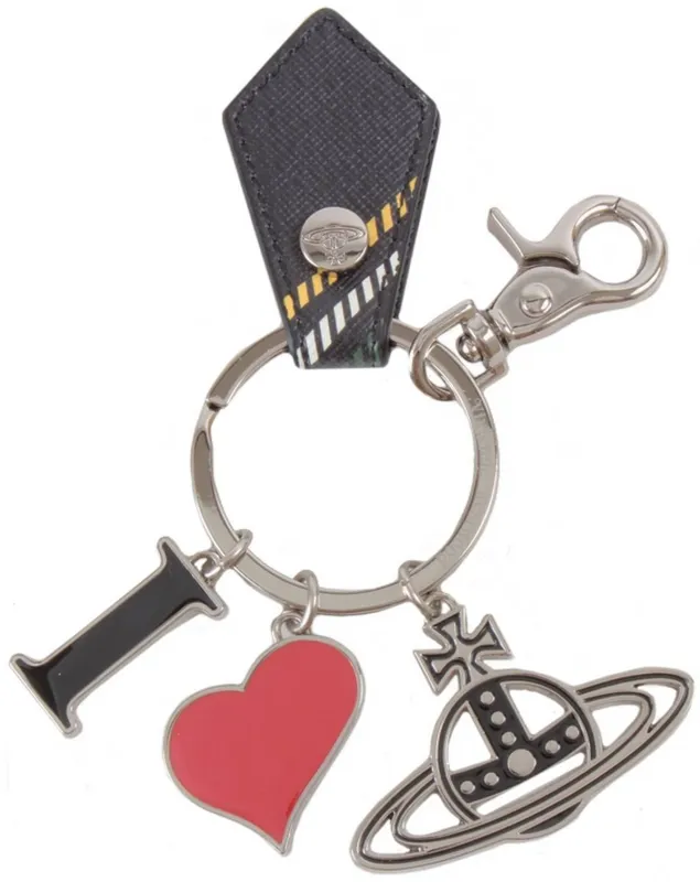 Vivienne Westwood Chelsea Tartan I Love Orb Keyring - Black/Silver sold by KJ Beckett