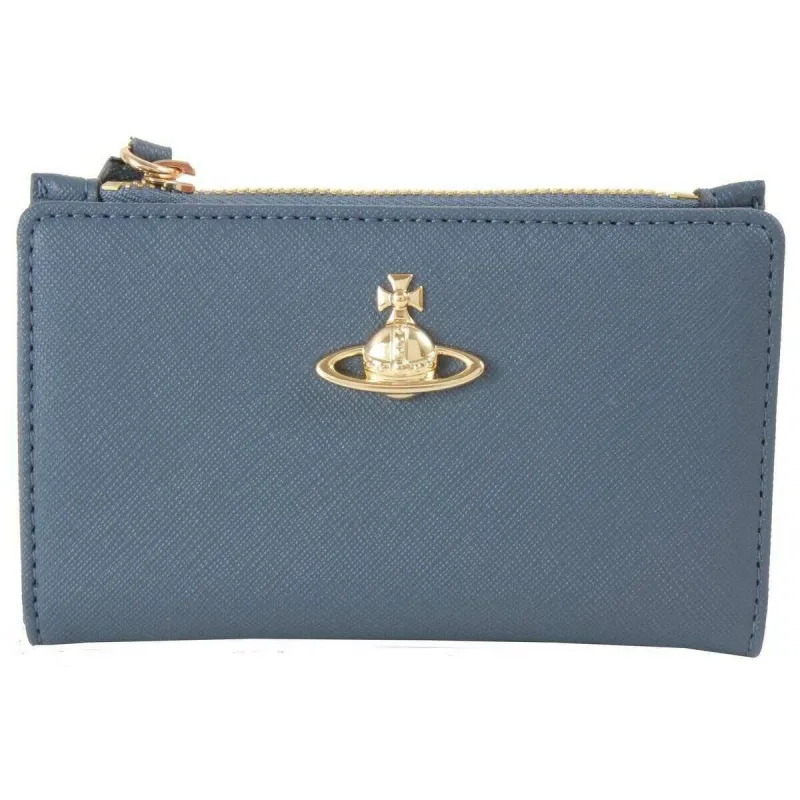 Vivienne Westwood Saffiano Slim Flap Card Holder - Denim Blue sold by KJ Beckett