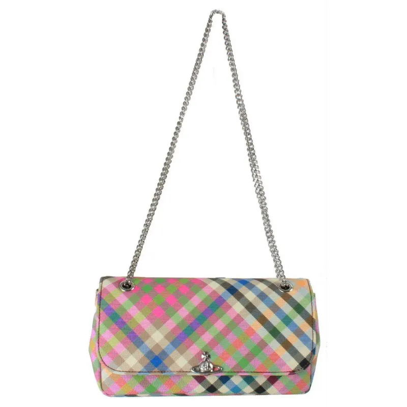 Vivienne Westwood Heather Plaid Chain Crossbody Purse - Beige/Pink/Blue sold by KJ Beckett