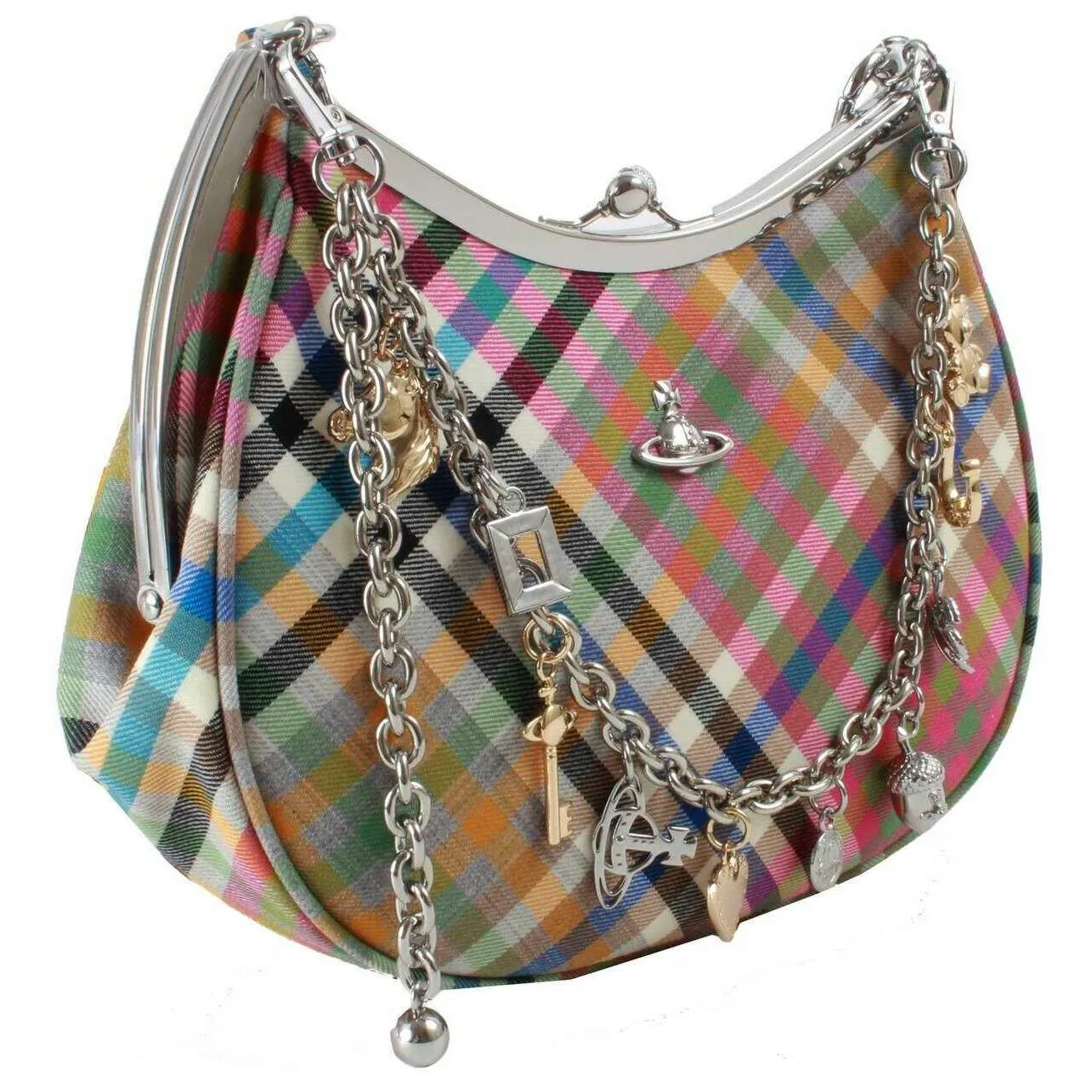 Vivienne Westwood Heather Check Charm Frame Purse - Beige/Pink/Blue sold by KJ Beckett product image thumbnail 4