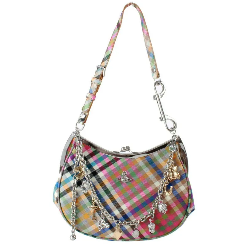 Vivienne Westwood Heather Check Charm Frame Purse - Beige/Pink/Blue made by Vivienne Westwood