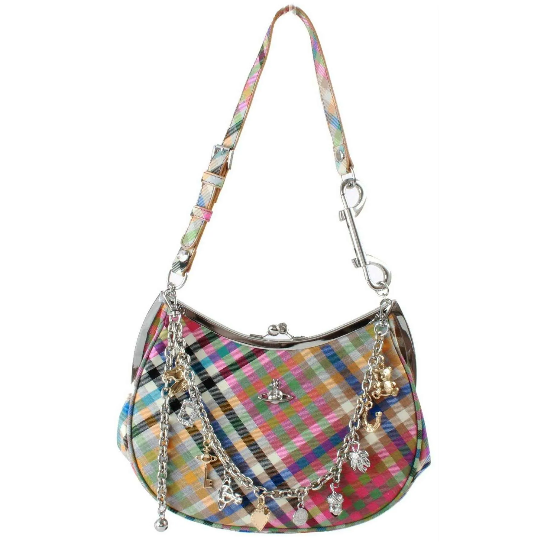 Vivienne Westwood Heather Check Charm Frame Purse - Beige/Pink/Blue sold by KJ Beckett