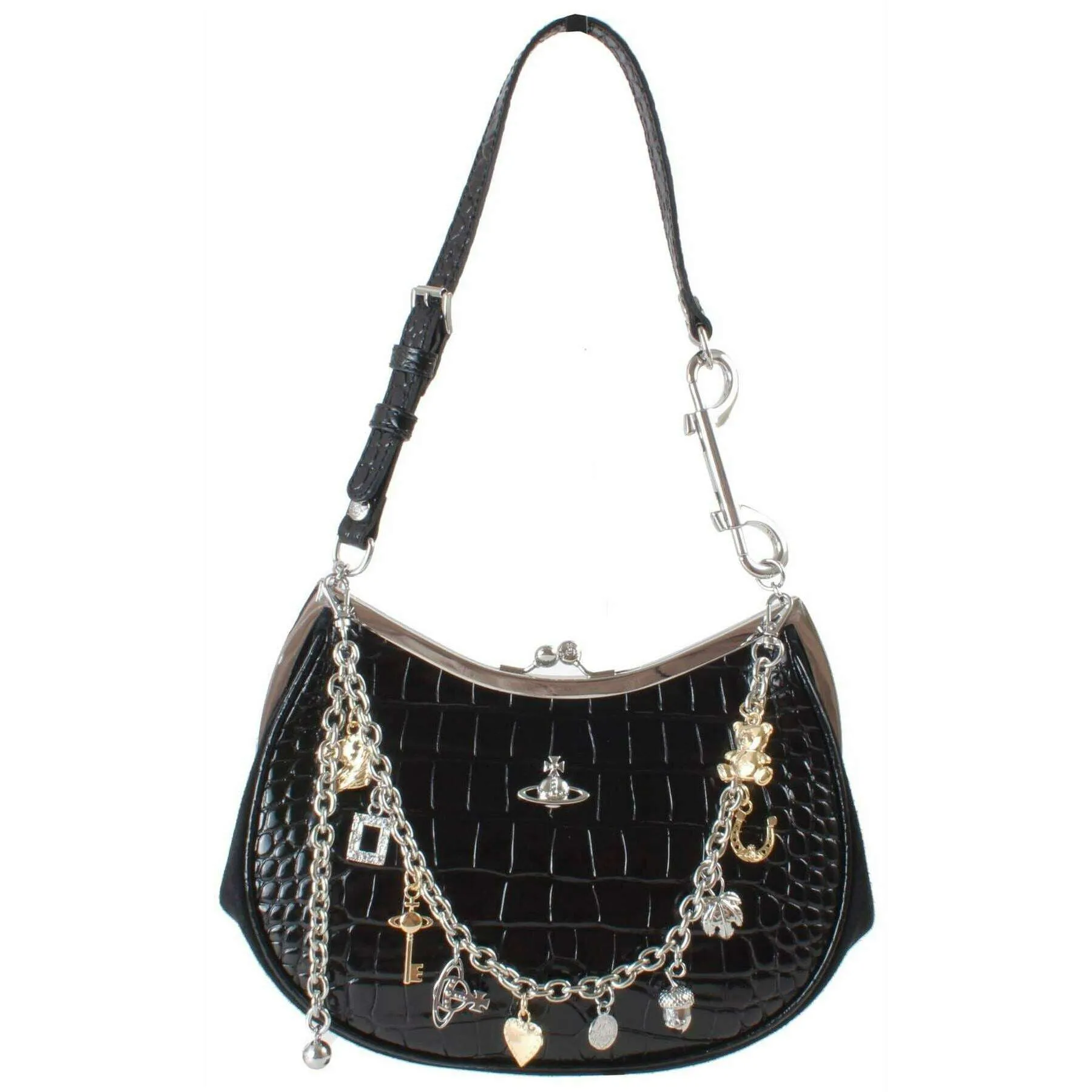 Vivienne Westwood Embossed Croc Charm Frame Purse - Black sold by KJ Beckett