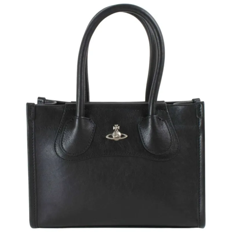 Vivienne Westwood Troy Supple Leather Small Tote Crossbody - Black/Dark Silver made by Vivienne Westwood