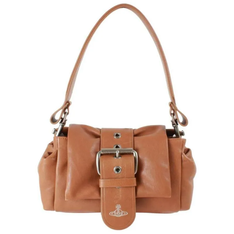Vivienne Westwood Hazel Supple Leather Treasure Handbag - Honey Brown/Dark Silver made by Vivienne Westwood