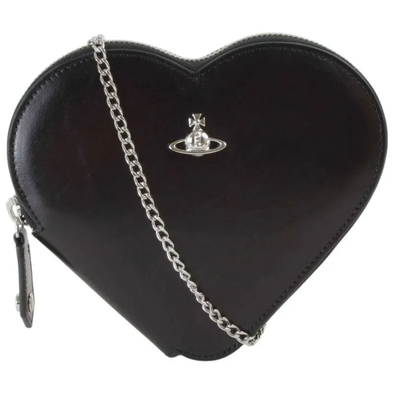 Vivienne Westwood Shiny Veget Tanned Heart Crossbody Bag - Black made by Vivienne Westwood
