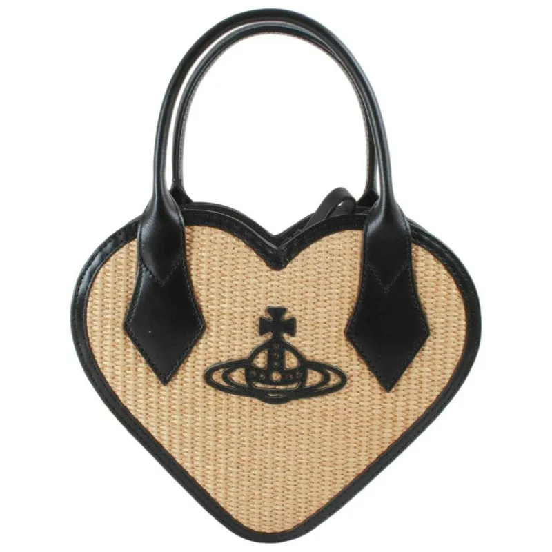 Vivienne Westwood Raffia Josephine Heart Crossbody - Natural Beige made by Vivienne Westwood