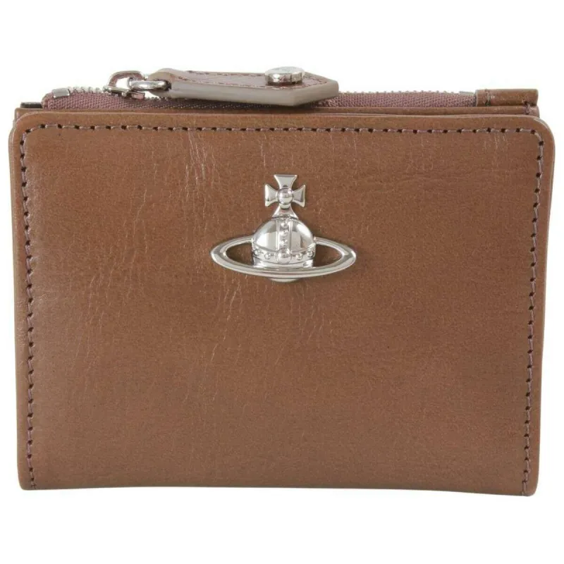 Vivienne Westwood Shiny Veg Tanned Slim Flap Card Holder - Oyster Grey Brown made by Vivienne Westwood