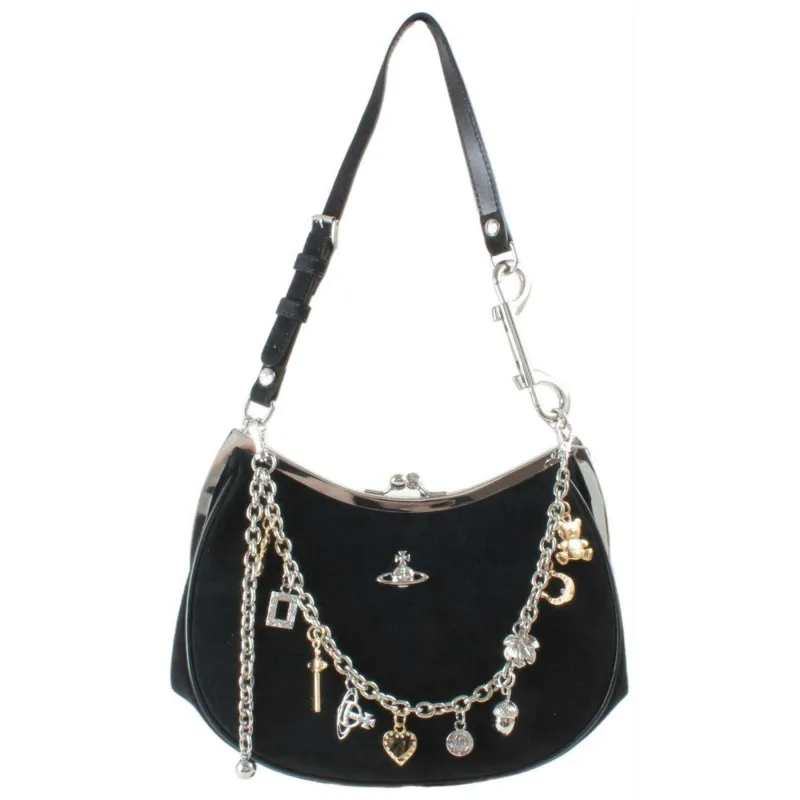 Vivienne Westwood Suede Charm Frame Purse Bag - Black made by Vivienne Westwood