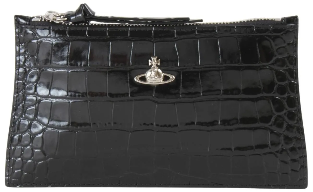 Vivienne Westwood Small Croc Flat Zip Clutch - Black made by Vivienne Westwood