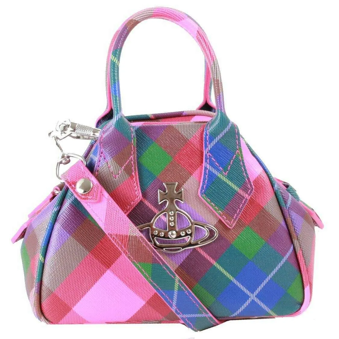 【Vivienne Westwood】Mini Yasmin Tote Bag Candy Tartan Yasmine Mini tartan tote bag in multicoloured - Vivienne