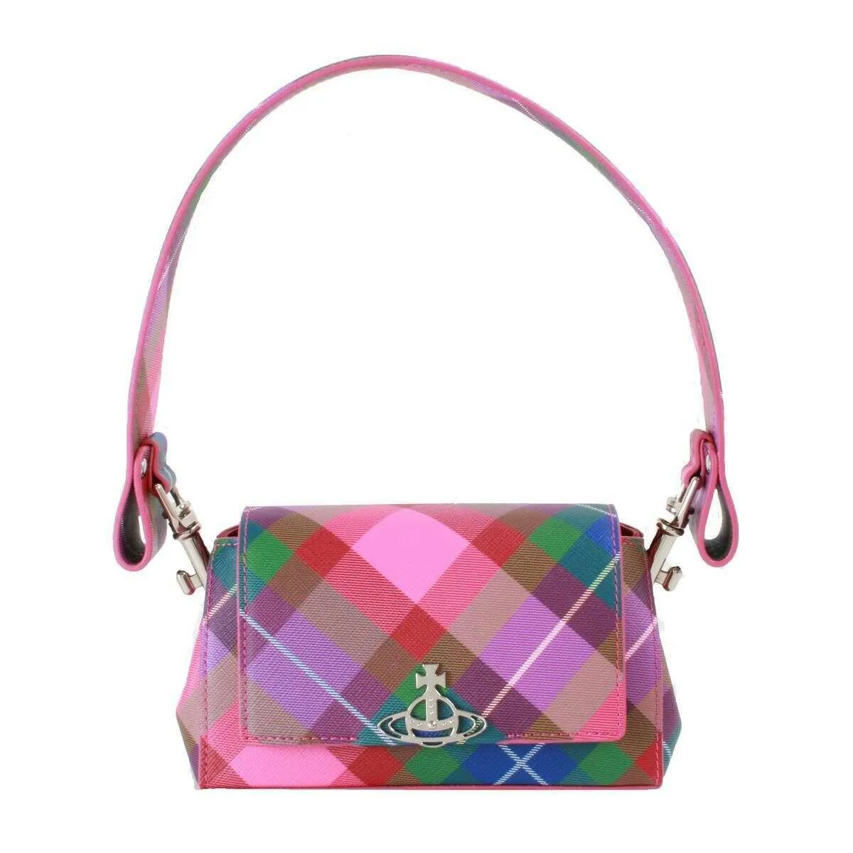 Vivienne Westwood Saffiano Printed Hazel Small Handbag - Candy Tartan Pink sold by KJ Beckett
