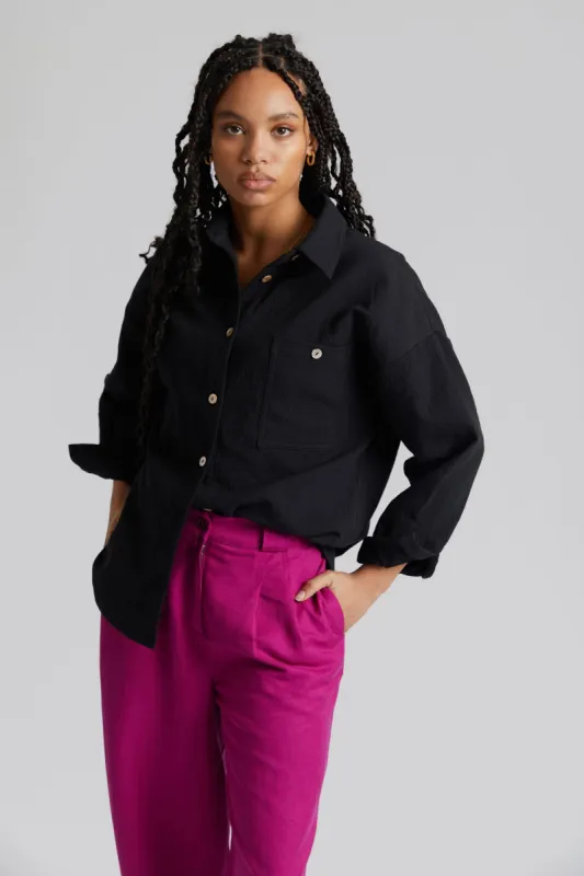 HANAKO - Organic Cotton Seersucker Shirt Black sold by Komodo Fashion