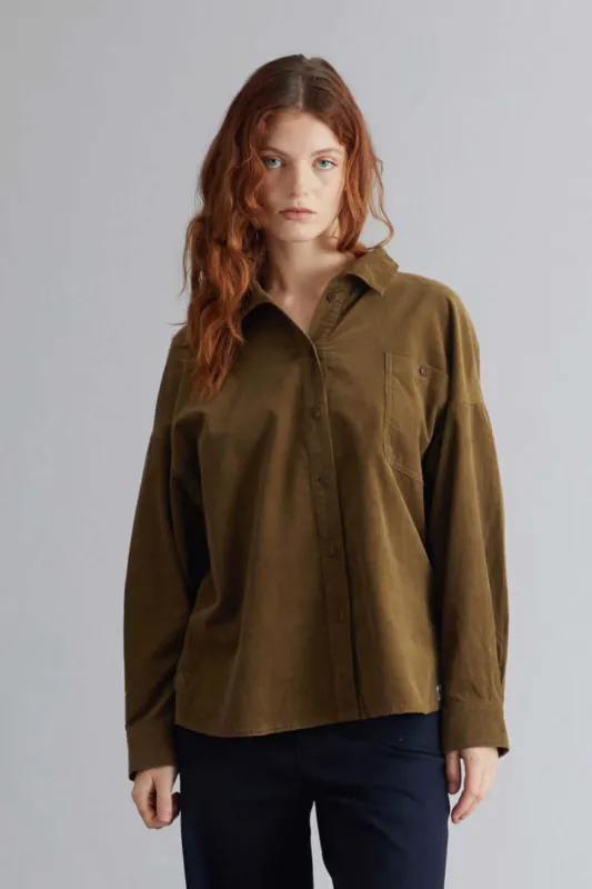 HANAKO - Organic Cotton Cord Shirt Olive sold by Komodo Fashion
