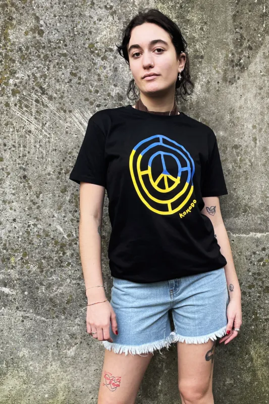 PEACE 4 UKRAINE Organic cotton womens tee - Black sold by Komodo Fashion