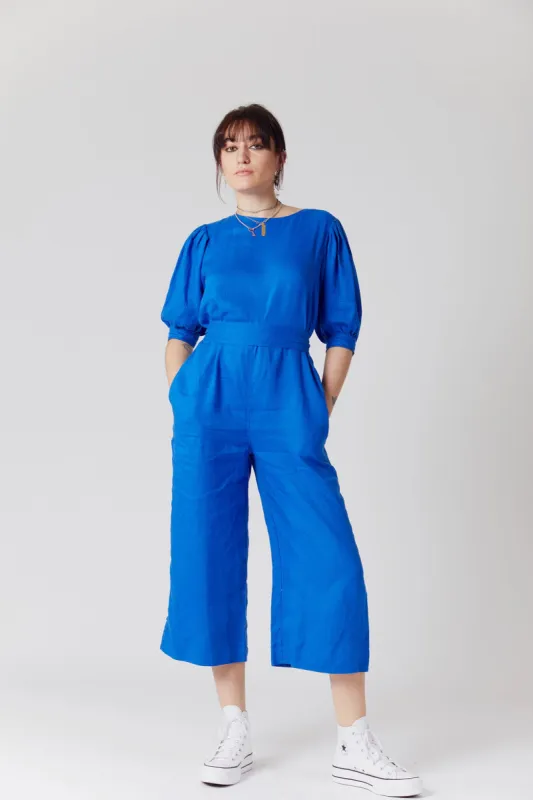 FAYE Organic Linen Jumpsuit Blue sold by Komodo Fashion