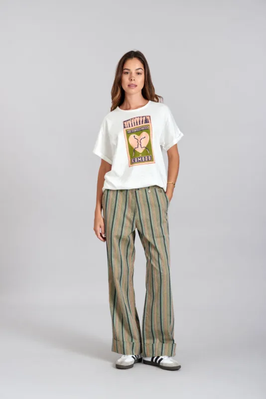 TANSY - Organic Cotton Trousers Green Stripe sold by Komodo Fashion