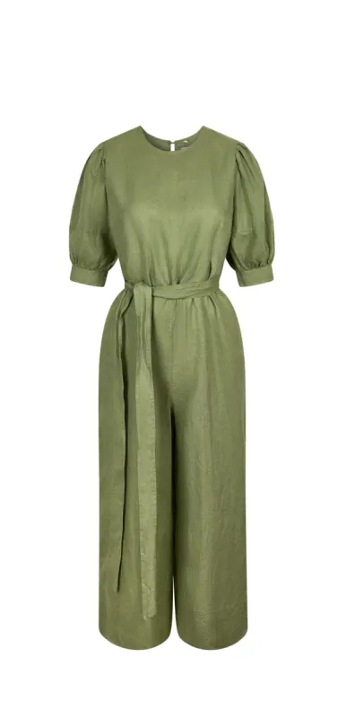 FAYE Organic Linen Jumpsuit Khaki sold by Komodo Fashion