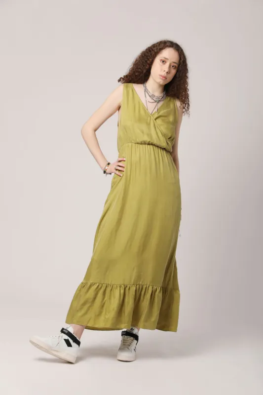 WHIRLYGIG Cupro Maxi Dress Green sold by Komodo Fashion
