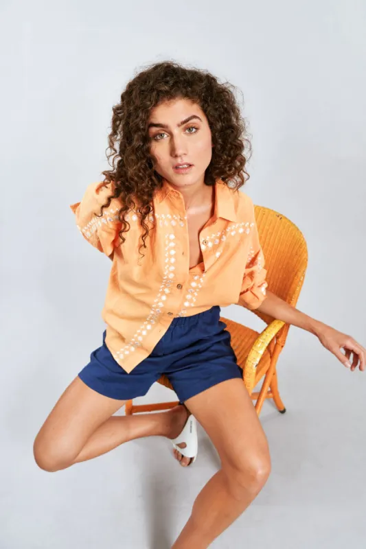 HANAKO - Organic Cotton Embroidery Shirt Cantaloupe sold by Komodo Fashion