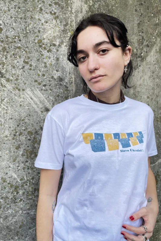 SLAVA UKRAINE! Organic cotton womens tee - White sold by Komodo Fashion