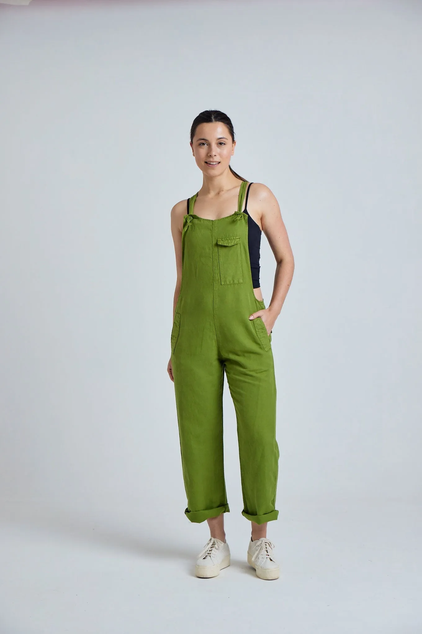 MARY-LOU Green - Organic Cotton Dungaress by Flax & Loom sold by Komodo Fashion