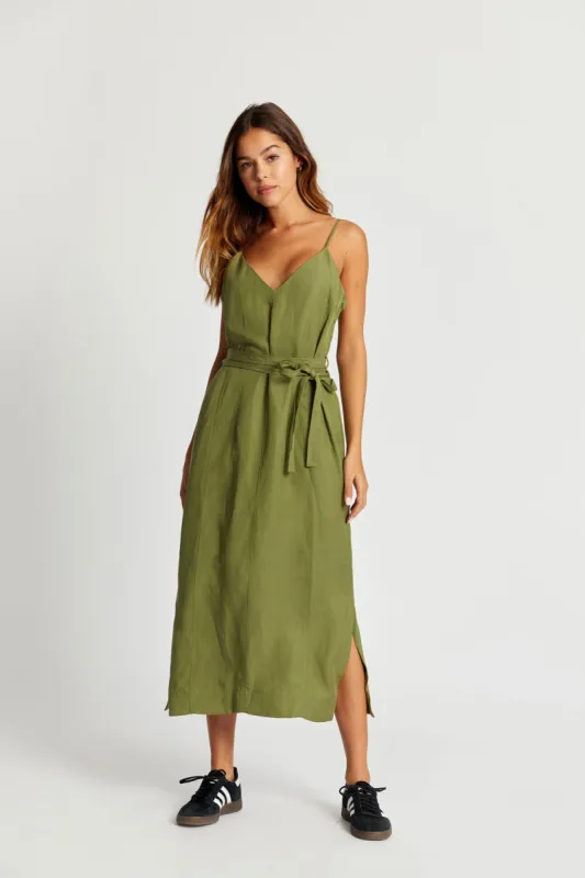 IMAN Tencel Linen Slip Dress - Khaki Green sold by Komodo Fashion