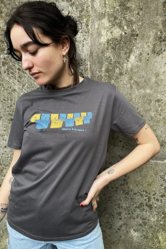 SLAVA UKRAINE! Organic cotton womens tee - Grey sold by Komodo Fashion