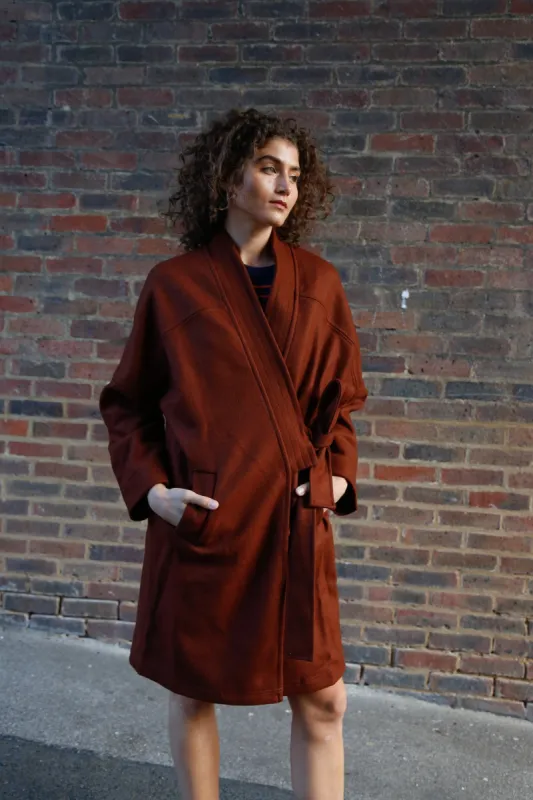 KAIA - Wool Blend Twill Coat Chestnut sold by Komodo Fashion