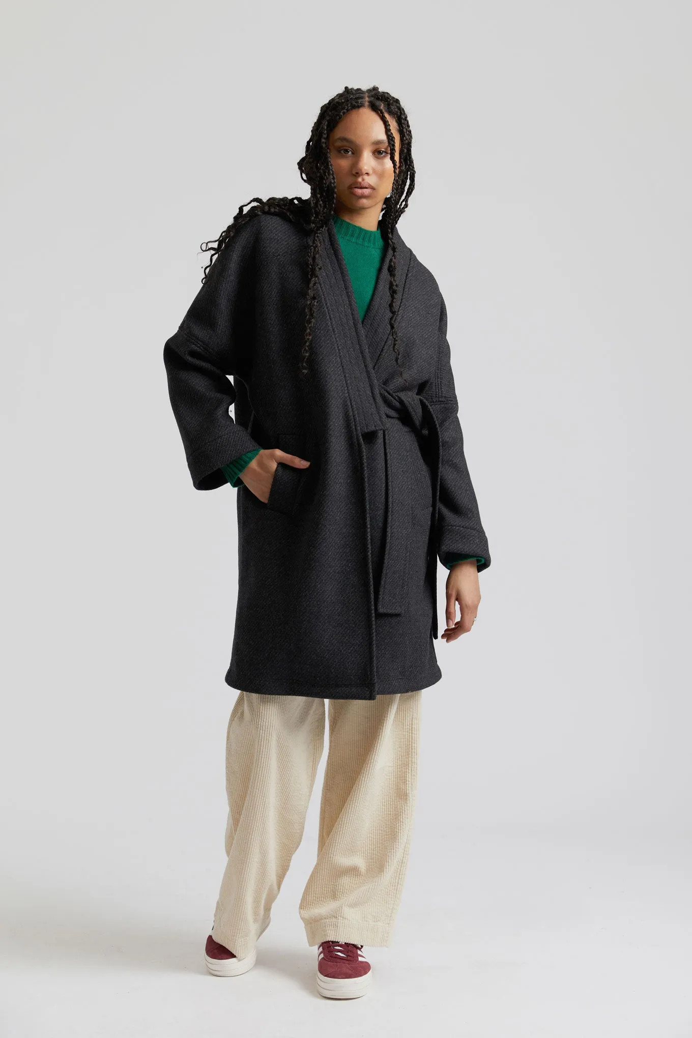 KAIA - Wool Blend Twill Coat Charcoal sold by Komodo Fashion