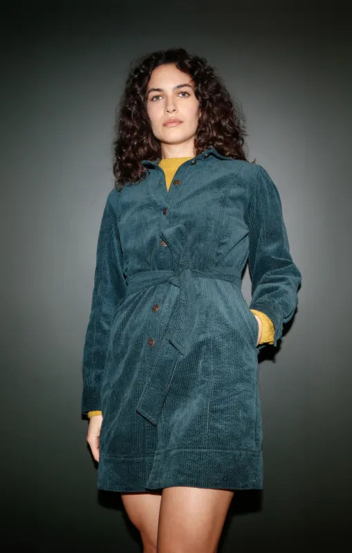 RUBY Organic Cotton Corduroy Dress - Marine Green sold by Komodo Fashion