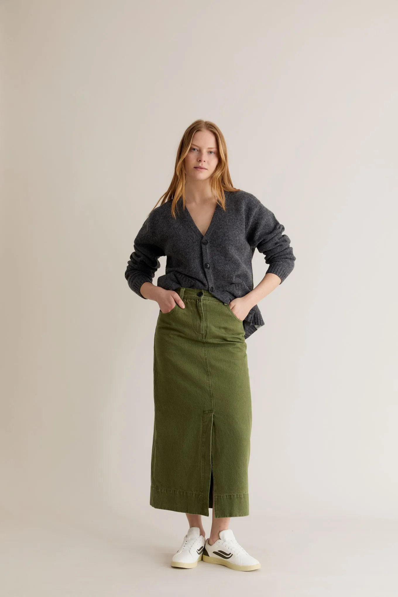 GRACE Organic Cotton Denim Skirt - Green Wash sold by Komodo Fashion