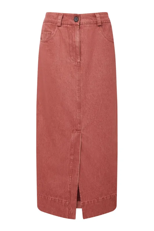 GRACE Organic Cotton Denim Skirt - Red Wash sold by Komodo Fashion